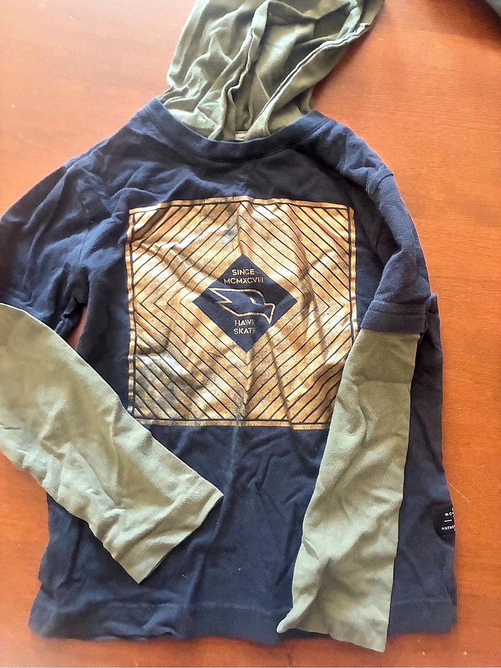 Tony Hawk Boys Geometric Graphic Hoodie in Blue & Green Size S/P